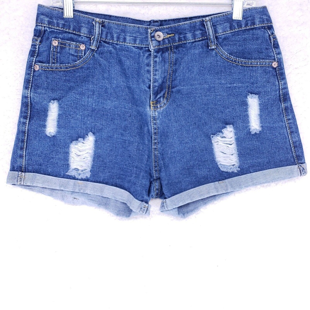 JEANS Destroyed Rolled Cuff Jean Shorts Women's Size 34 High Rise Denim Pants